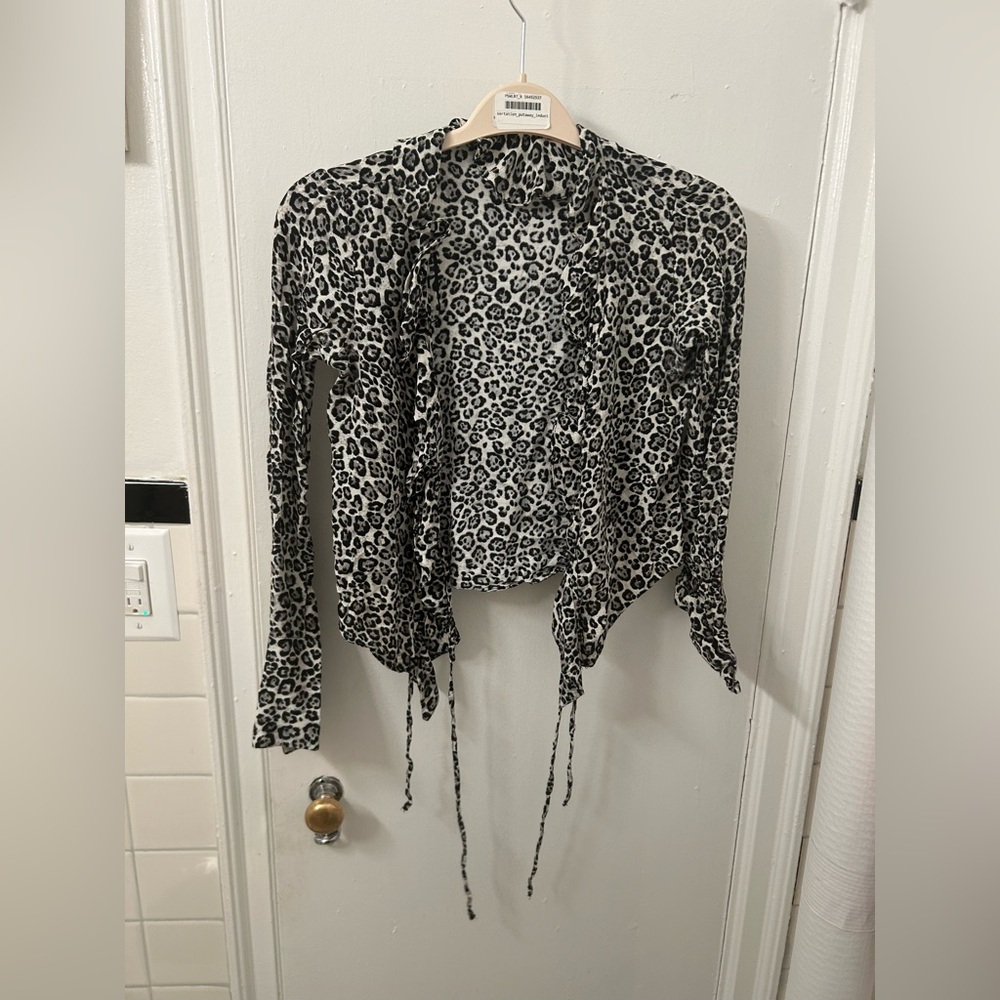Zara Black and White Leopard Print Blouse